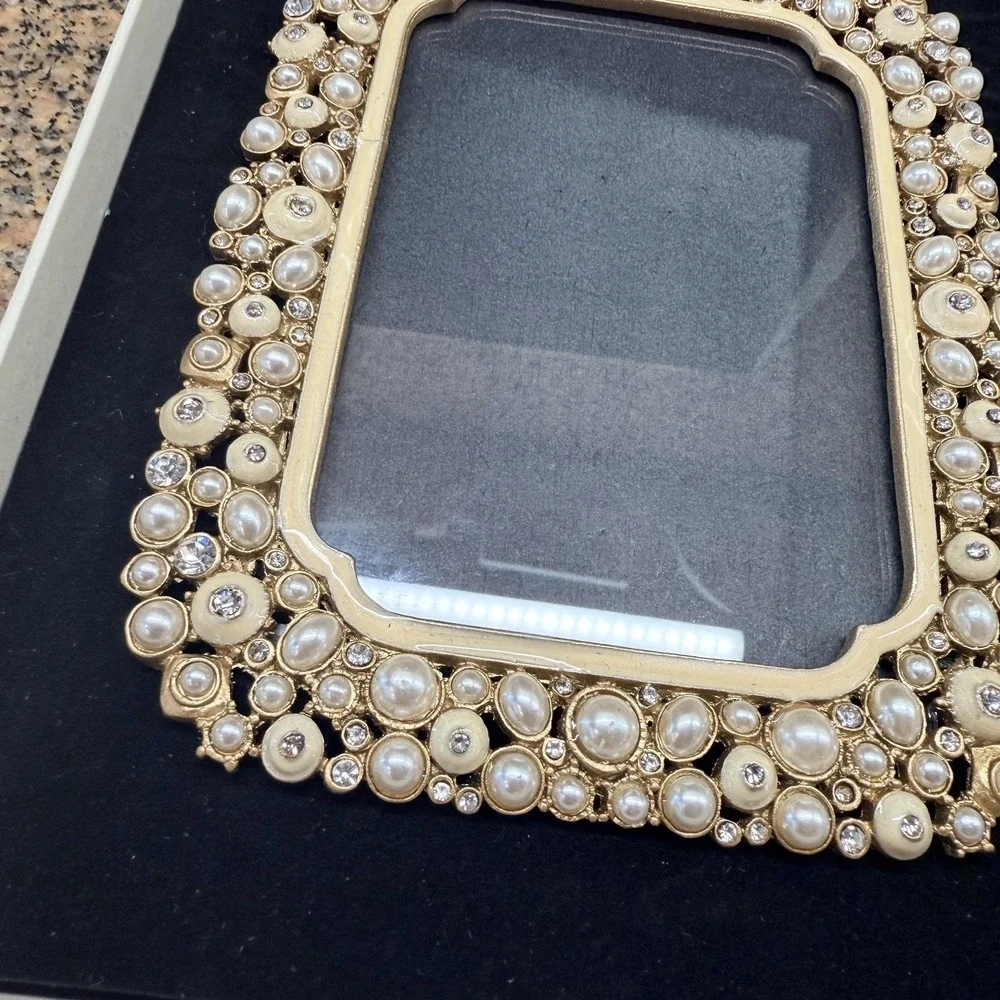 Two's Company Margrit Gold Pearl AustrianCrystal Photo Frame 3.5x5 Wedding Decor
